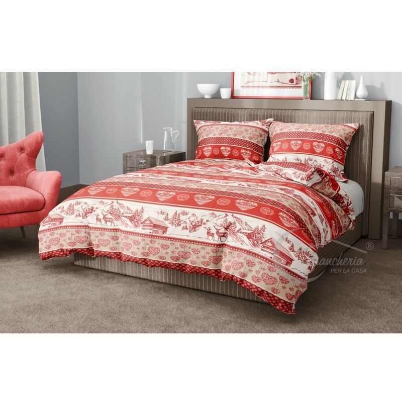 foto del prodotto tex family copripiumino pian benot tirolese con cuori cervi e baite in morbida microfibra cm. 155x200