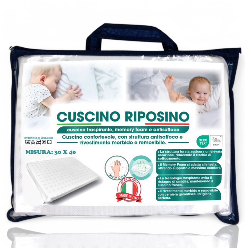 foto del prodotto tex family cuscino riposino baby memory foam 30x40 cm traspirante, antisoffoco, sfoderabile made in italy