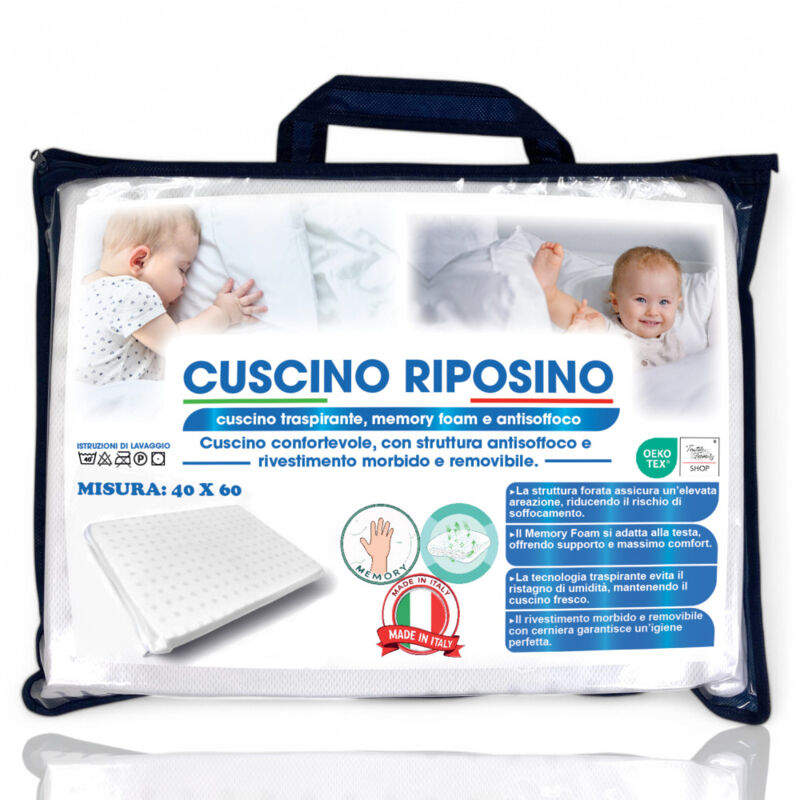 foto del prodotto tex family cuscino riposino baby memory foam 40x60 cm traspirante, antisoffoco, sfoderabile made in italy