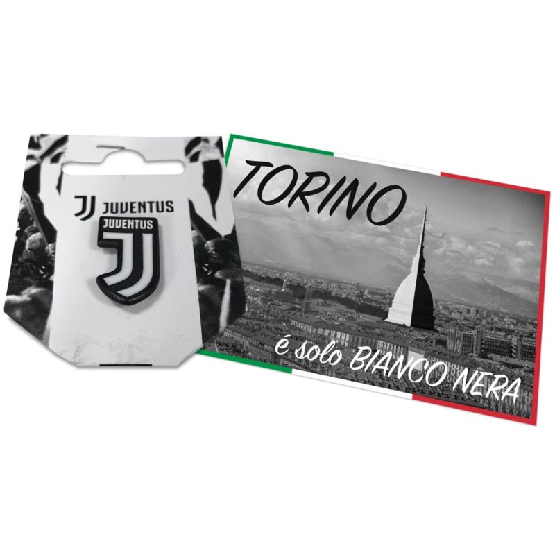 foto del prodotto tex family distintivo spilla in metallo f.c. juventus e cartolina torino 