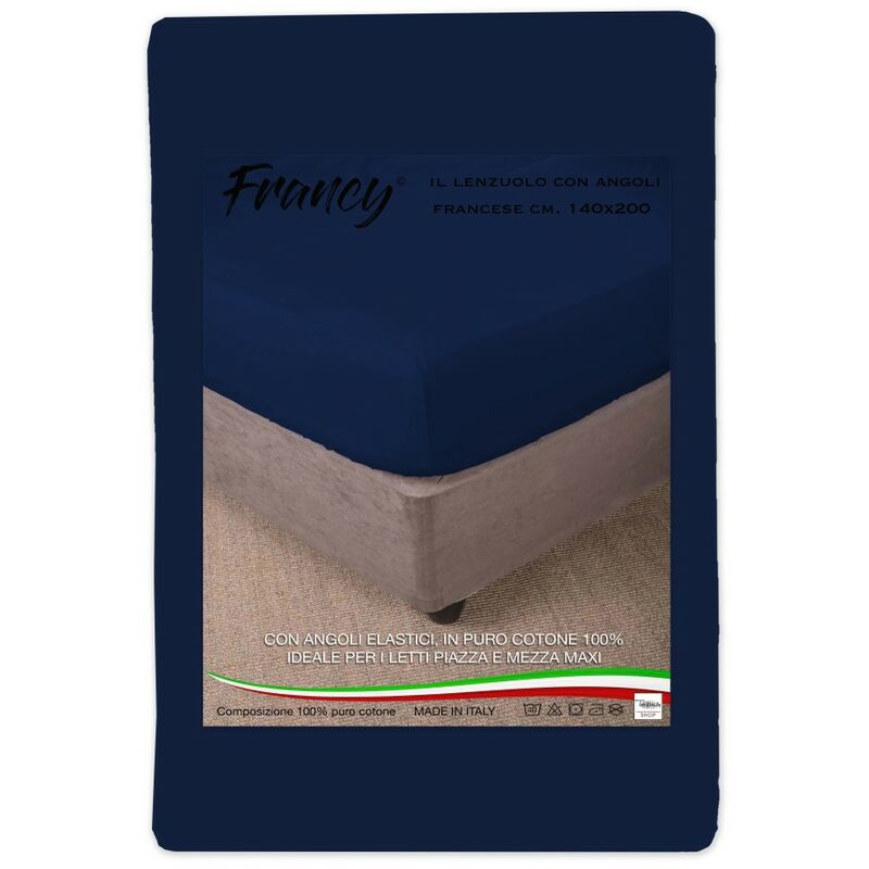 foto del prodotto tex family lenzuolo con angoli francy blu scuro francese 1 piazza e mezza grande maxi