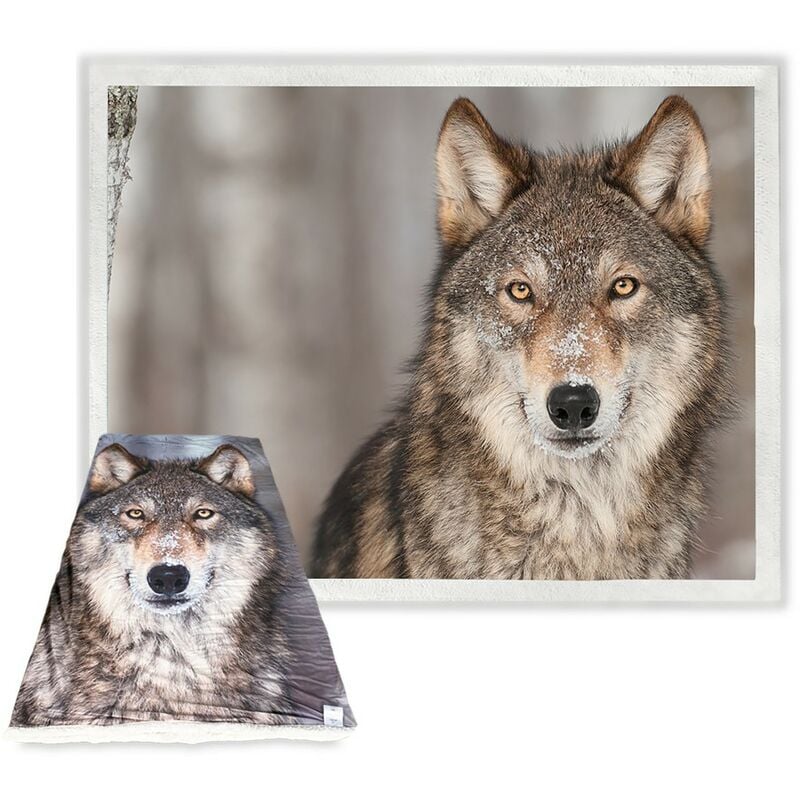 foto del prodotto tex family plaid coperta in pile sherpa fantasy hd lupo