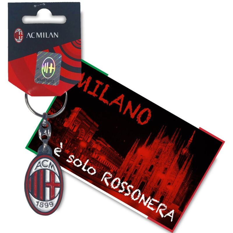 foto del prodotto tex family portachiavi in metallo a.c. milan e cartolina milano 