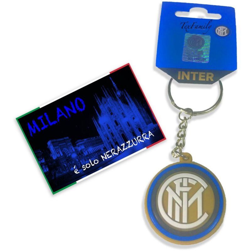 foto del prodotto tex family portachiavi in morbida gomma f.c. inter e cartolina milano 