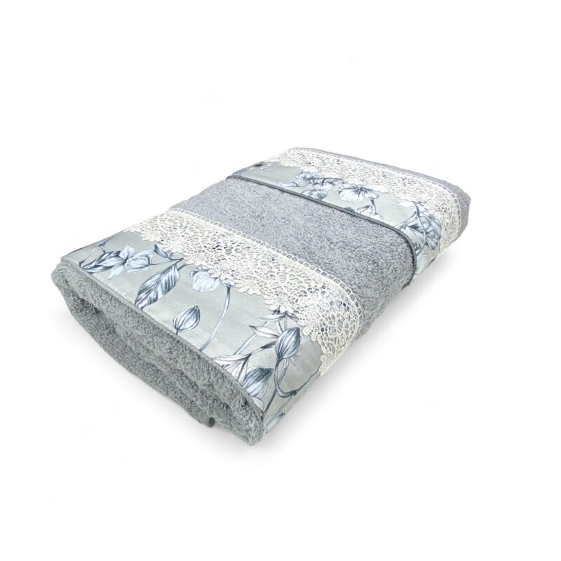 foto del prodotto tex family set asciugamani 1 1 pizzo macram glicine grigio, puro cotone, made in italy, idea regalo, confezione elegante