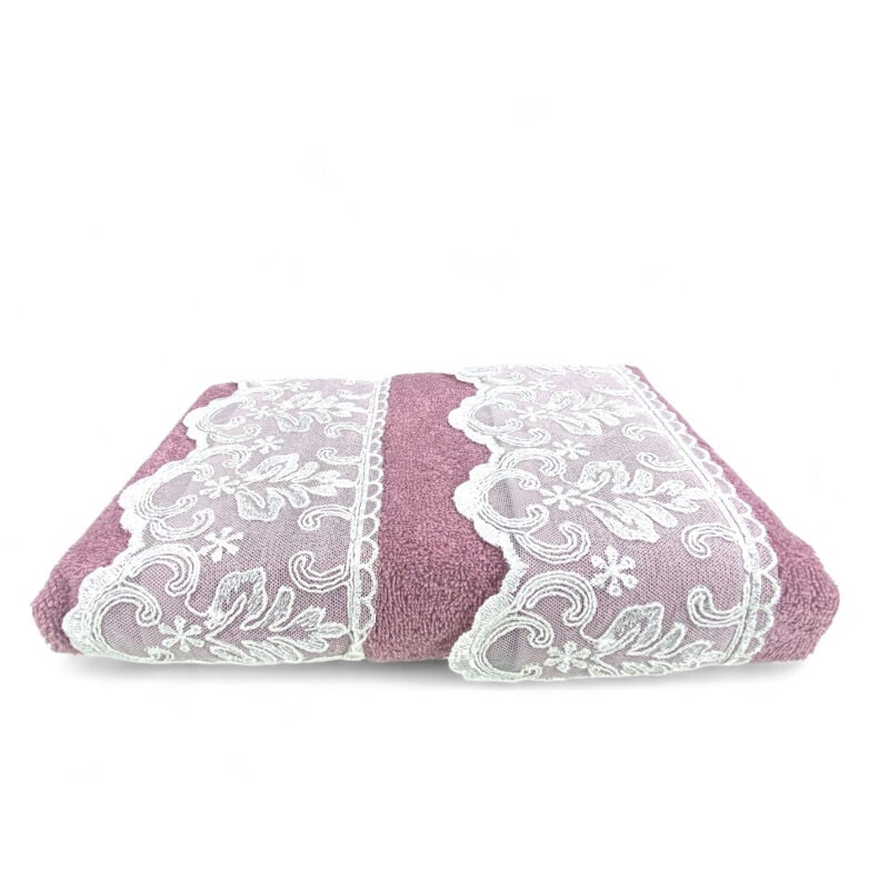 foto del prodotto tex family set asciugamani 1 1 pizzo macram malika rosa, puro cotone, made in italy, idea regalo, confezione elegante