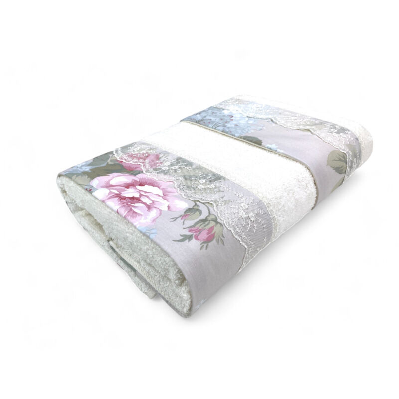 foto del prodotto tex family set asciugamani 1 1 pizzo macram roseto panna, puro cotone, made in italy, idea regalo, confezione elegante