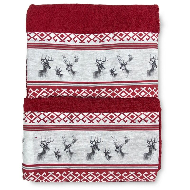 foto del prodotto tex family set asciugamani con bordo tirolese cervino rosso in puro cotone made in italy