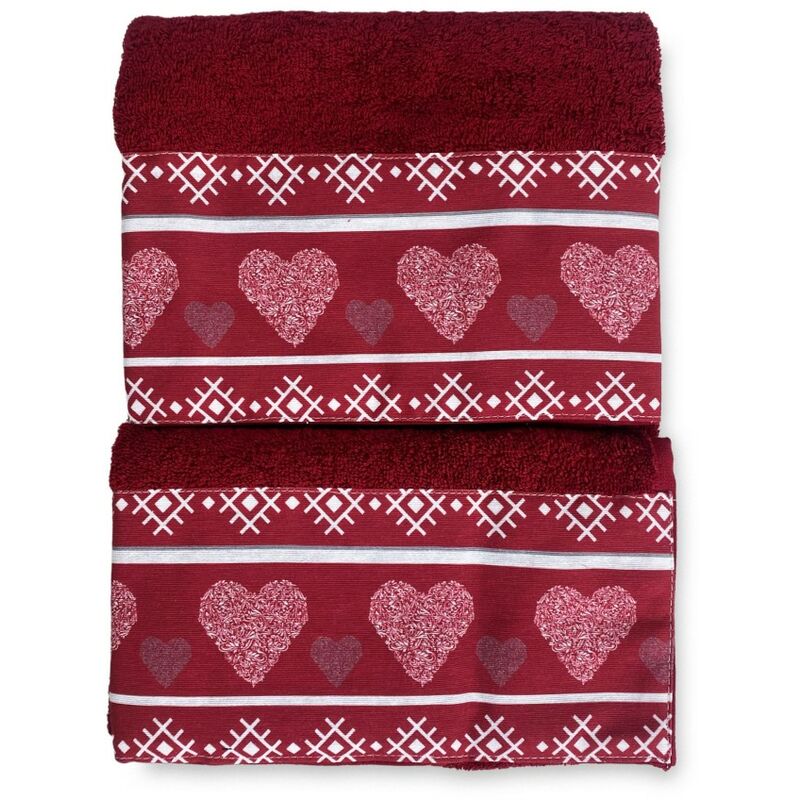 foto del prodotto tex family set asciugamani con bordo tirolese cuore rosso in puro cotone made in italy