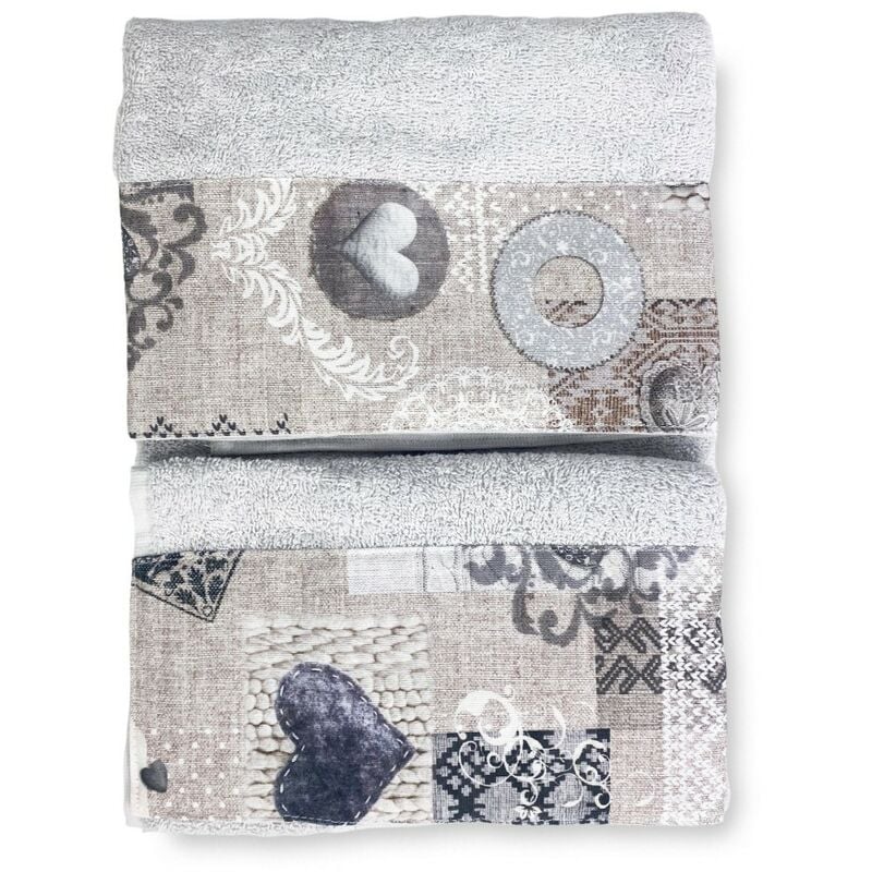 foto del prodotto tex family set asciugamani con bordo tirolese shabby beige in puro cotone made in italy