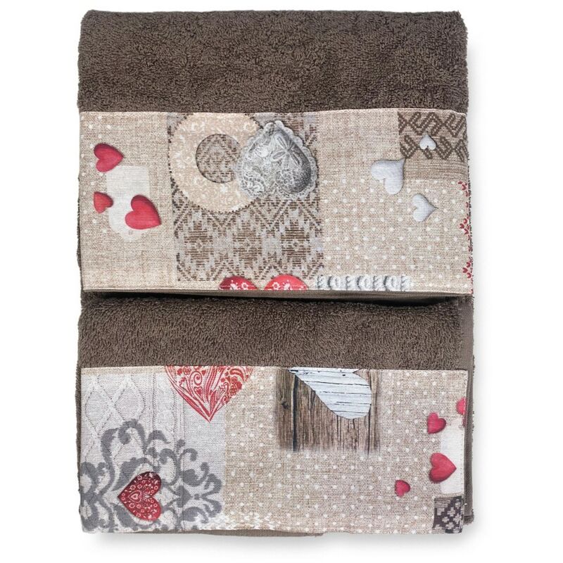 foto del prodotto tex family set asciugamani con bordo tirolese shabby rosso in puro cotone made in italy