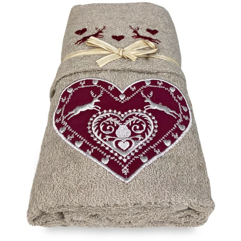 foto del prodotto tex family set asciugamani tirolo tirolese cuore cervo tortora