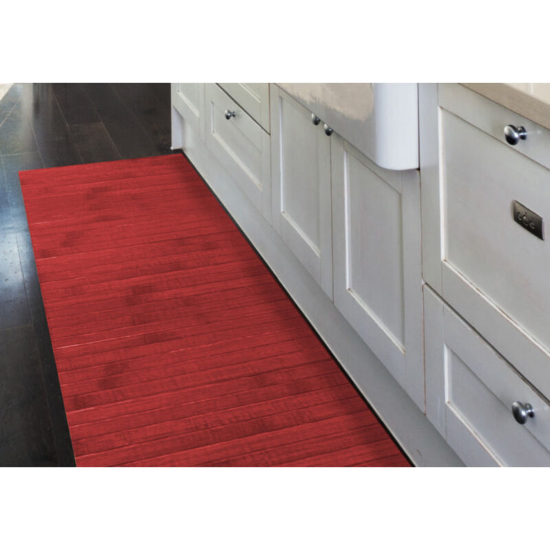 foto del prodotto tex family tappeto cucina in legno di bamb woody rosso tinta unita, antiscivolo, facile da pulire cm. 50x290