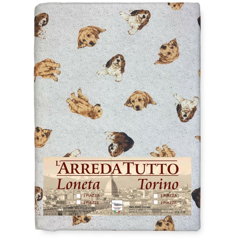 foto del prodotto tex family telo arredo copritutto gran foulard copriletto copridivano tessuto digity cani grigio chiaro in puro cotone 1 piazza