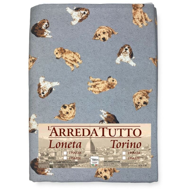 foto del prodotto tex family telo arredo copritutto gran foulard copriletto copridivano tessuto digity cani grigio scuro in puro cotone 1 piazza