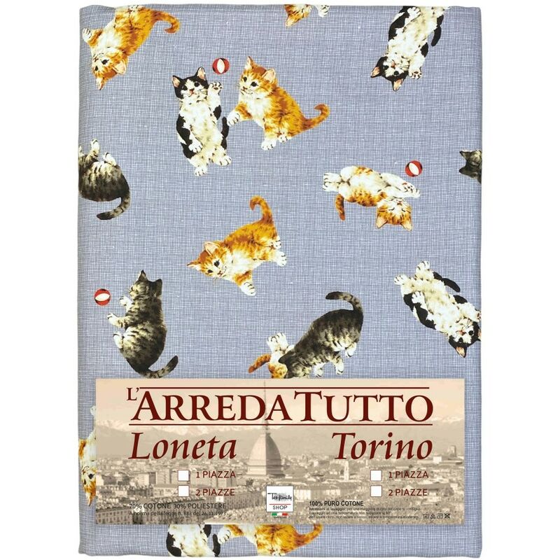 foto del prodotto tex family telo arredo copritutto gran foulard copriletto copridivano tessuto digity gattini grigio in puro cotone 1 piazza