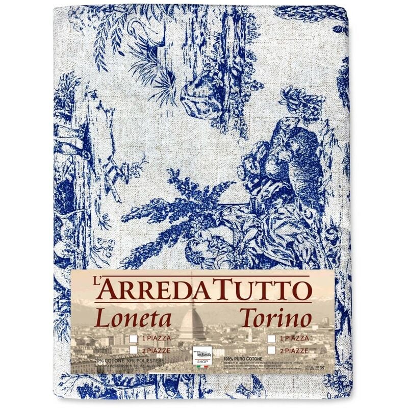 foto del prodotto tex family telo arredo copritutto gran foulard copriletto copridivano tessuto loneta toiles de jouy blu 1 piazza