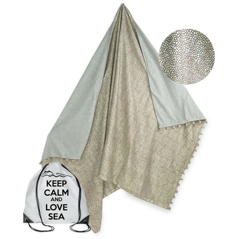 foto del prodotto tex family telo mare doppio kikoy boy beige in cotone e in spugna con zaino keep