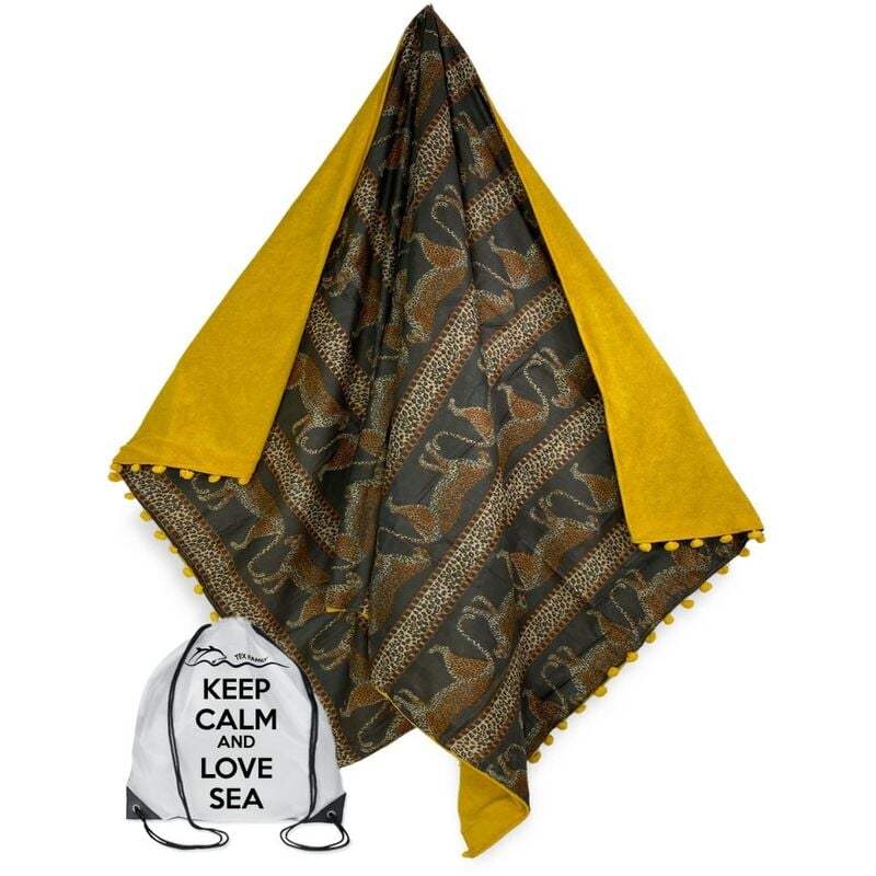 foto del prodotto tex family telo mare doppio kikoy leopardo africano in cotone e in spugna con zaino keep
