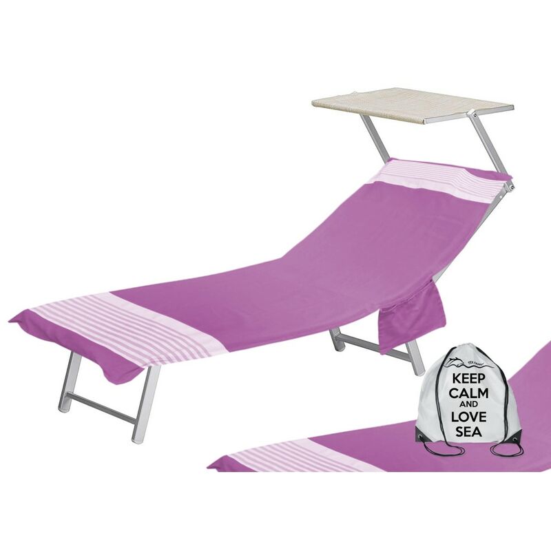 foto del prodotto tex family telo mare fouta lettino alvin fucsia in cotone beddy beach con tasche misura cm. 75 x 195 e zaino spiaggia