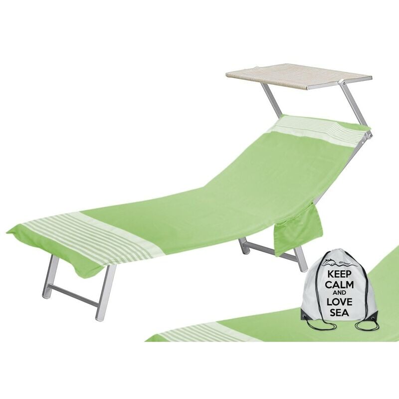 foto del prodotto tex family telo mare fouta lettino alvin verde acido in cotone beddy beach con tasche misura cm. 75 x 195 e zaino spiaggia