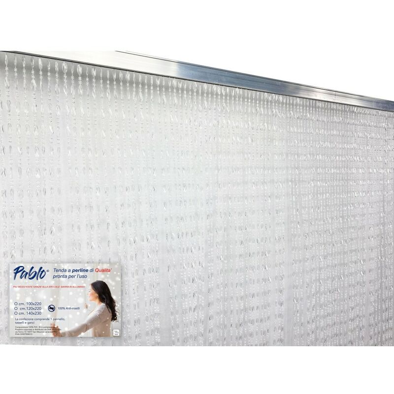 foto del prodotto tex family tenda pablo a perline anti insetti trasparente in pvc antirumore con asta in metallo cm. 140x230