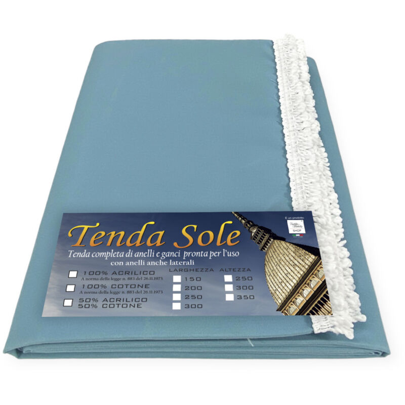foto del prodotto tex family tenda sole da esterno giardino balcone azzurro unito in acrilico confezionata in 6 misure cm. 140x350