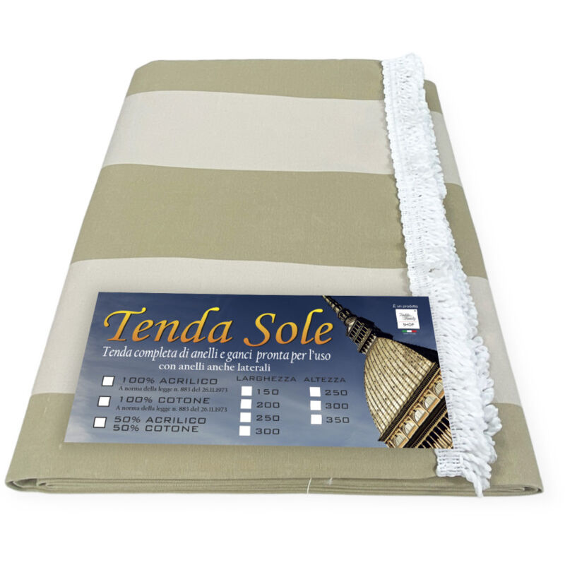 foto del prodotto tex family tenda sole da esterno giardino balcone riga pari beige in acrilico confezionata in 6 misure cm. 140x300