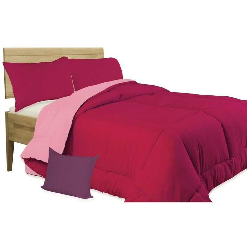foto del prodotto tex family trapunta fx piumone tinta unita fucsia rosa double face invernale 350 gr. con federa arredo 1 piazza e mezza cm. 220x260