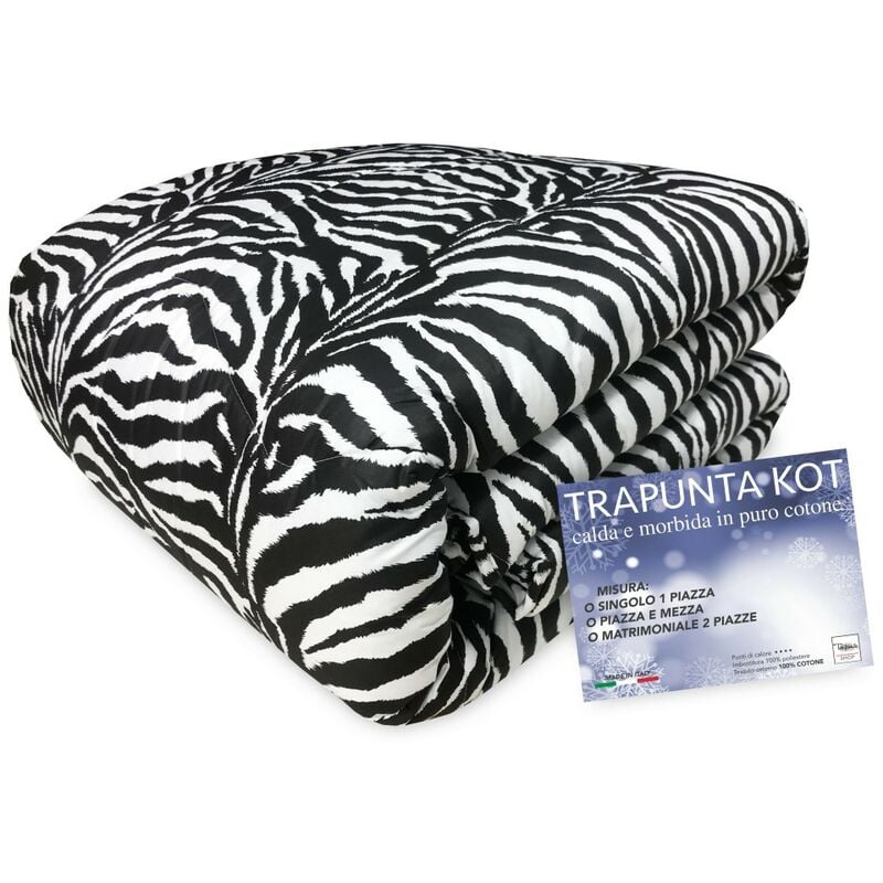 foto del prodotto tex family trapunta kot zebrata bianco e nera dis. zebrato piumino made in italy puro cotone 1 piazza