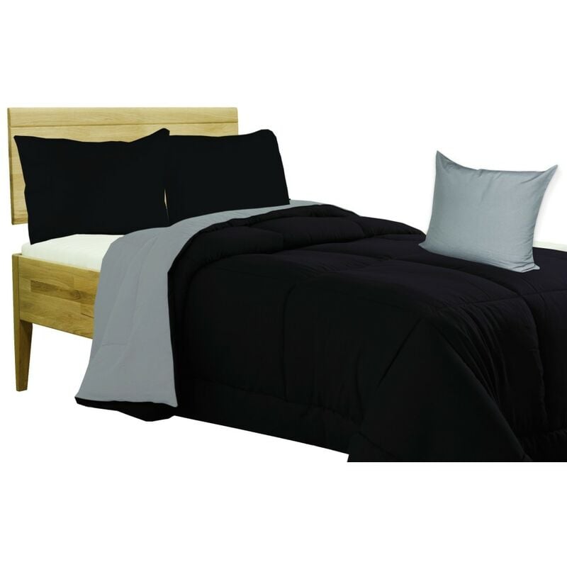 foto del prodotto tex family trapunta nr piumone tinta unita nero grigio double face invernale 350 gr. 1 piazza e mezza cm. 220x260
