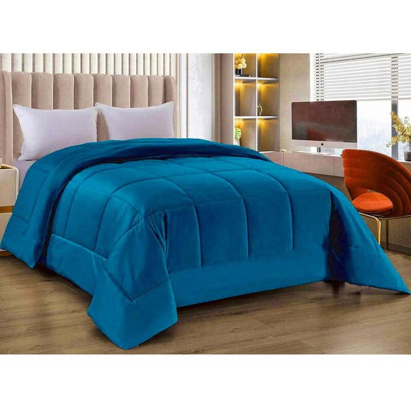 foto del prodotto tex family trapunta piumone in soffice velluto blu petrolio effetto piuma 2 piazze matrimoniale elisir
