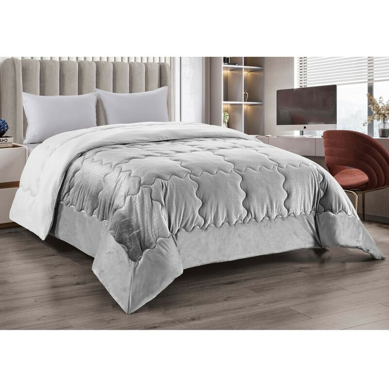 foto del prodotto tex family trapunta piumone in soffice velluto grigio effetto piuma 2 piazze matrimoniale elisir jacquard