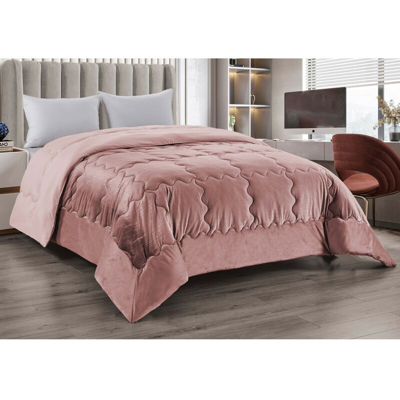 foto del prodotto tex family trapunta piumone in soffice velluto rosa effetto piuma 2 piazze matrimoniale elisir jacquard