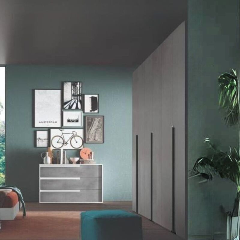 foto del prodotto tezeta armadio 6 ante battenti cemento e maniglie nero opaco coco 276x60,3x250h