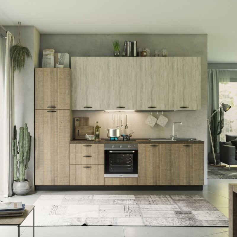 foto del prodotto tezeta cucina 300 cm rovigno mira sinistra colore rovere grigio e bianco