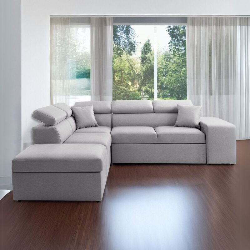 foto del prodotto tezeta divano letto angolare reversibile newbelen grigio pouf contenitore 280x230x77h