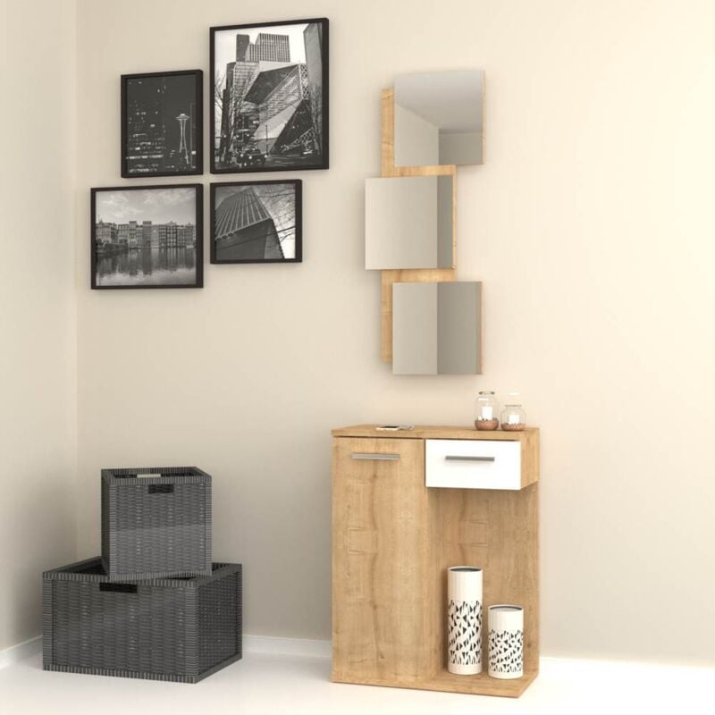 foto del prodotto tezeta mobile ingresso lion con specchi anta e cassetto colore rovere bianco