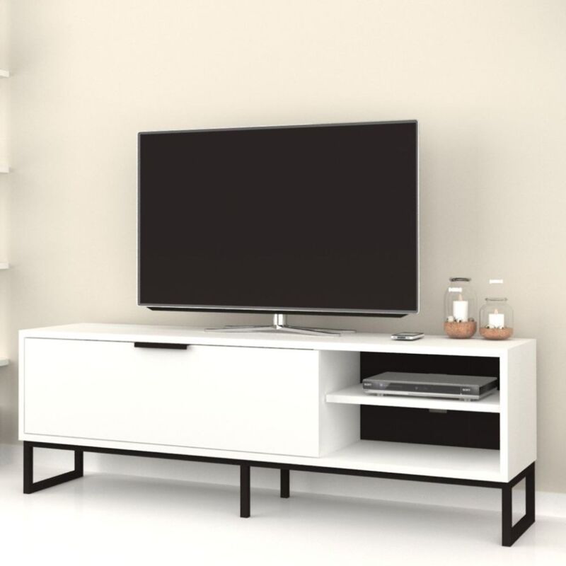 foto del prodotto tezeta mobile porta tv way 140x35x45h colore bianco con dettagli ghisa