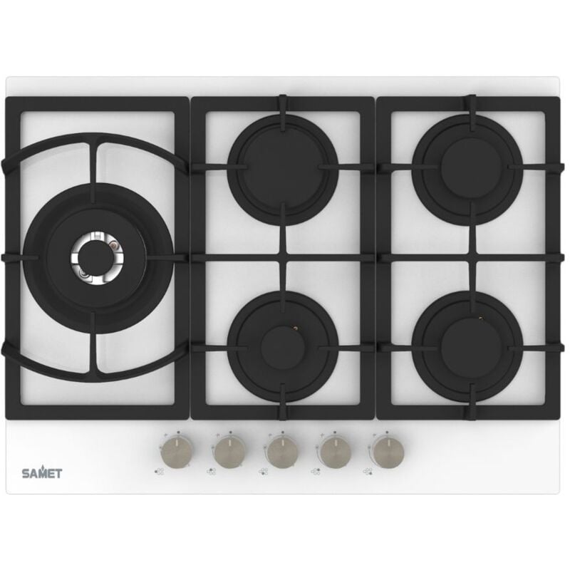 foto del prodotto tezeta piano cottura gas 5 fuochi 70 cm vetro bianco samet dafne70