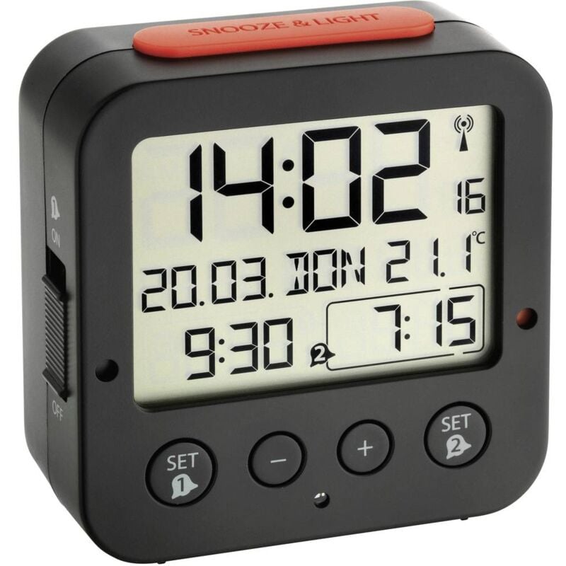 foto del prodotto tfa dostmann 60.2528.01 radiocontrollato sveglia nero tempi di allarme 2