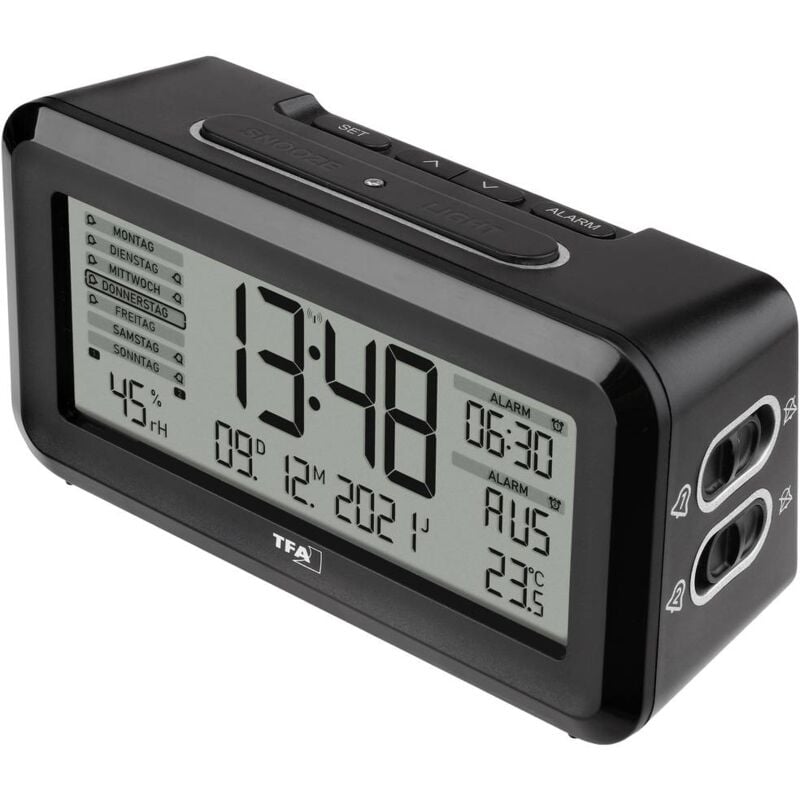 foto del prodotto tfa dostmann - 60.2562.01 radiocontrollato sveglia nero, argento tempi di allarme 2 display grande