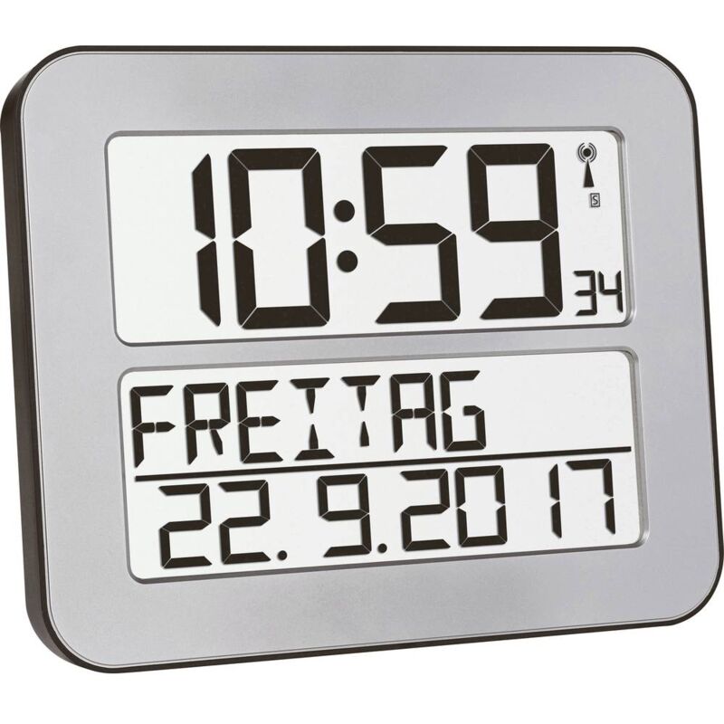 foto del prodotto tfa dostmann 60.4512.54 radiocontrollato orologio da parete 258 mm x 212 mm x 30 mm argento, nero display grande