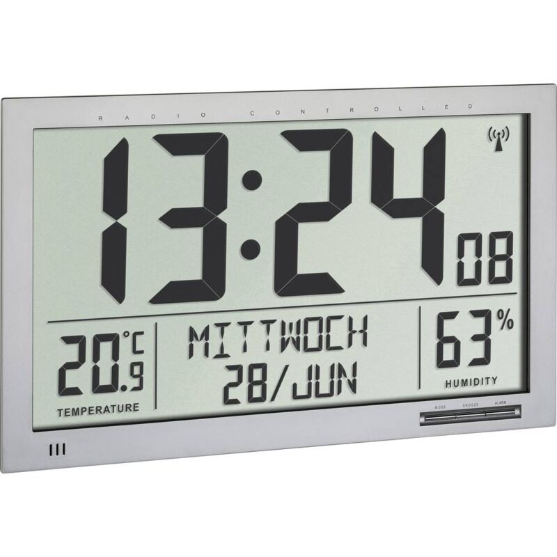 foto del prodotto tfa dostmann 60.4517.54 radiocontrollato orologio da parete 368 mm x 230 mm x 29 mm argento display grande