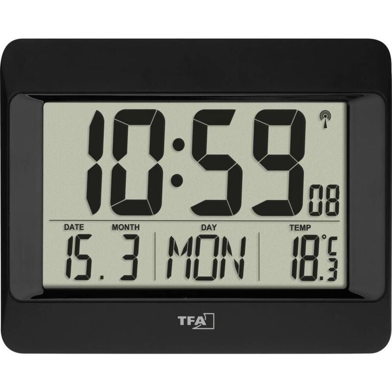 foto del prodotto tfa dostmann 60.4519.01 radiocontrollato orologio da parete 215 mm x 26 mm x 160 mm nero display grande
