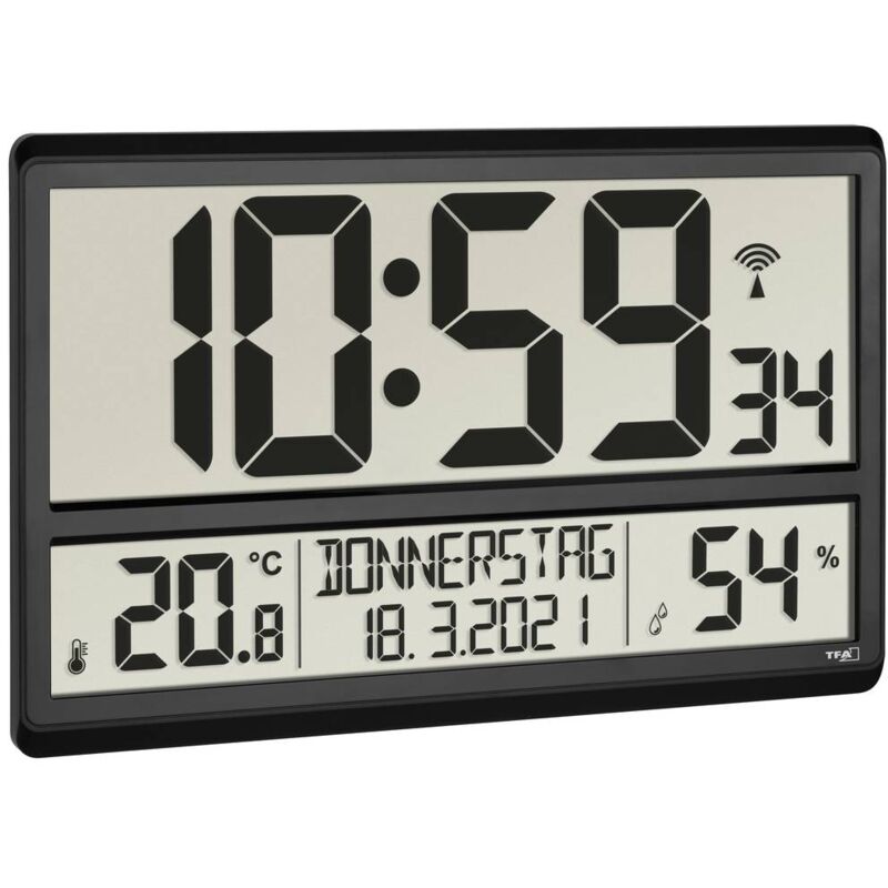 foto del prodotto tfa dostmann 60.4520.01 radiocontrollato orologio da parete 360 mm x 28 mm x 235 mm nero display grande