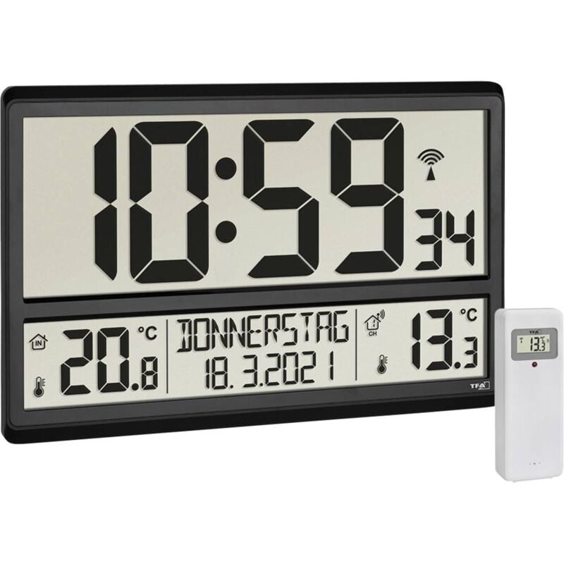 foto del prodotto tfa dostmann 60.4521.01 radiocontrollato orologio da parete 360 mm x 28 mm x 235 mm nero display grande
