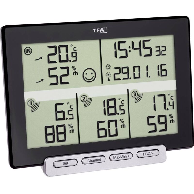 foto del prodotto tfa dostmann multi sens termoigrometro senza fili nero 30.3057.01
