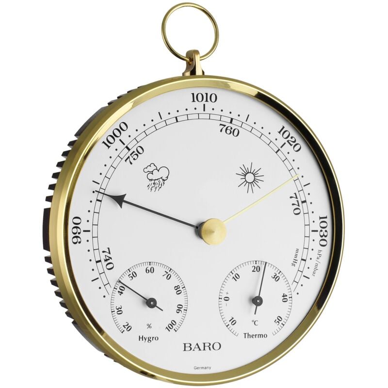 foto del prodotto tfa dostmann stazione meteo analogica, 20.3006.32 con anello in metallo, barometro, termometro, igrometro, oro
