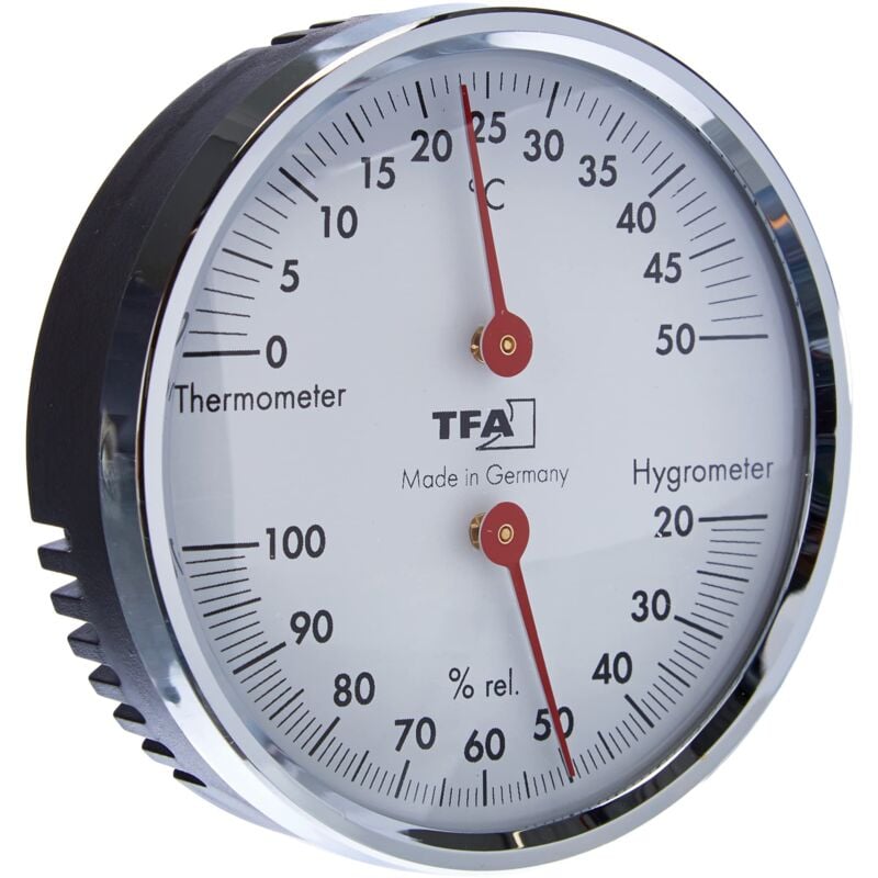 foto del prodotto tfa dostmann termoigrometro analogico, 45.2041.42, con anello in metallo, per il monitoraggio di temperatura e umidit , argento